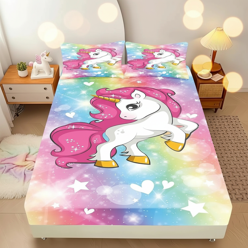 rainbow unicorn bed sheet set - lifestyle
