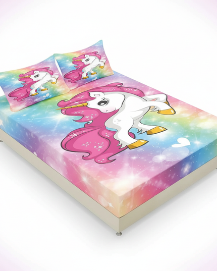 rainbow unicorn bed sheet set - white-bg