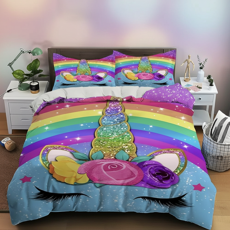rainbow unicorn bedding - lifestyle