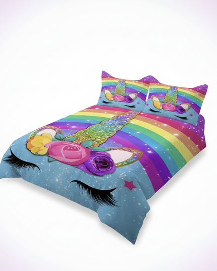 rainbow unicorn bedding - white-bg