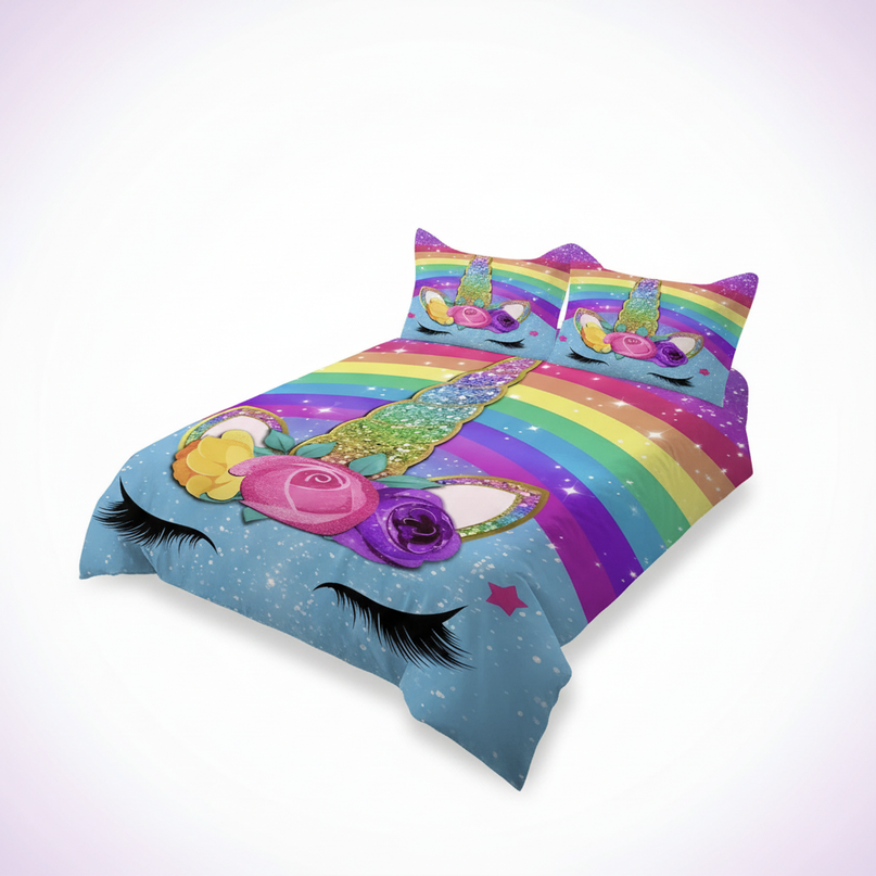 rainbow unicorn bedding - white-bg