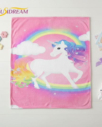 rainbow unicorn blanket - flat-lay