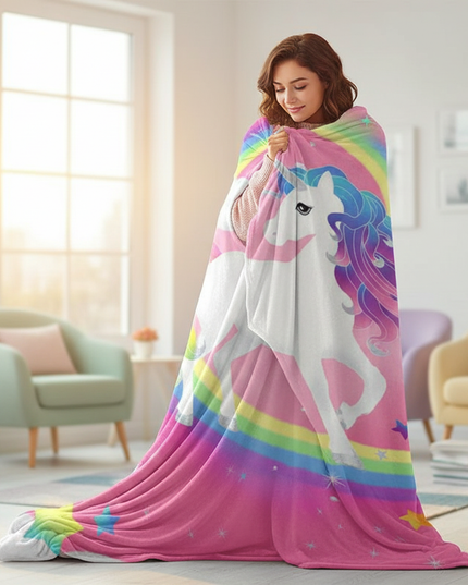 rainbow unicorn blanket - in-use