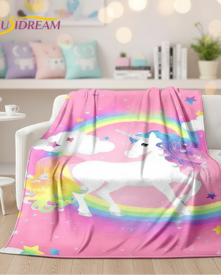 rainbow unicorn blanket - lifestyle