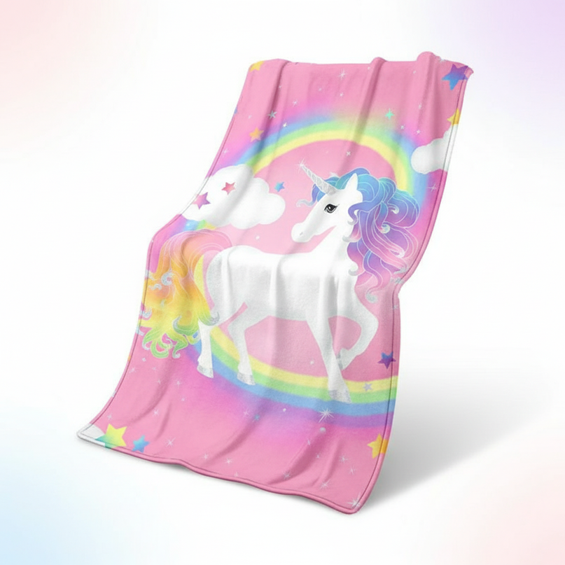rainbow unicorn blanket - white-bg