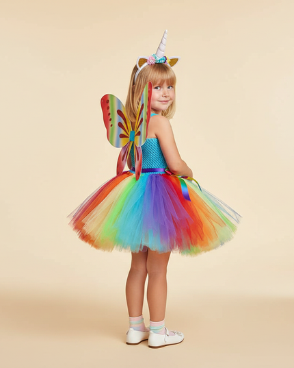 rainbow unicorn butterfly dress set - back