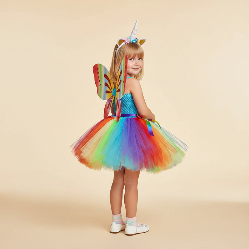 rainbow unicorn butterfly dress set - back