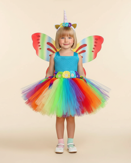 rainbow unicorn butterfly dress set - detail