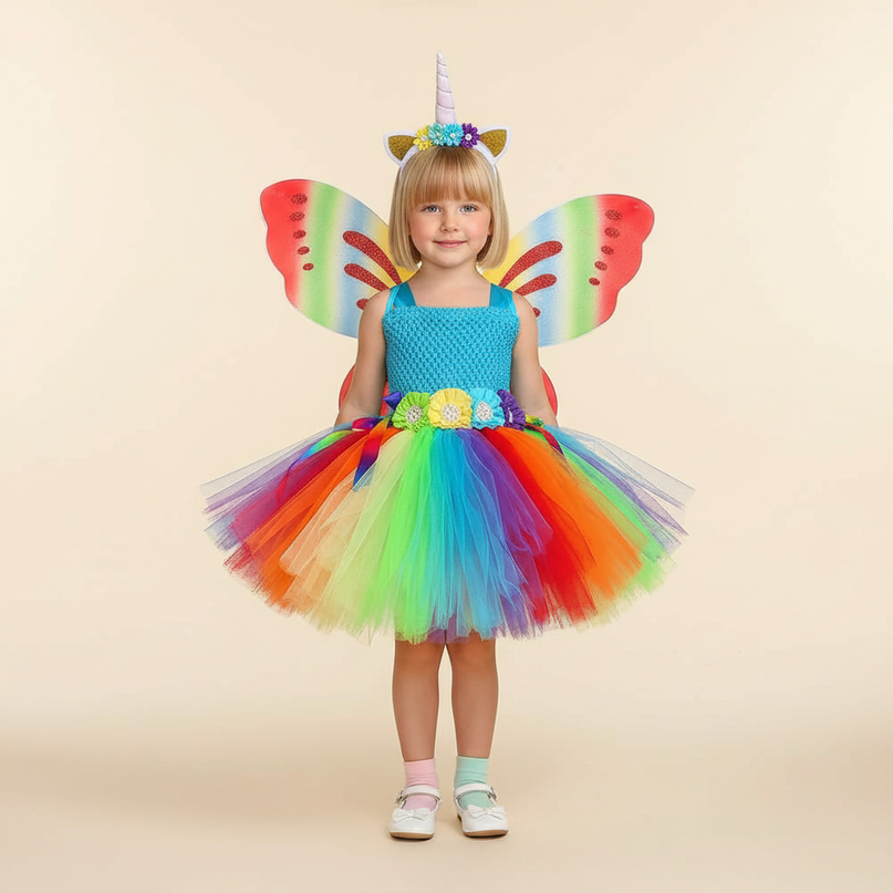 rainbow unicorn butterfly dress set - detail