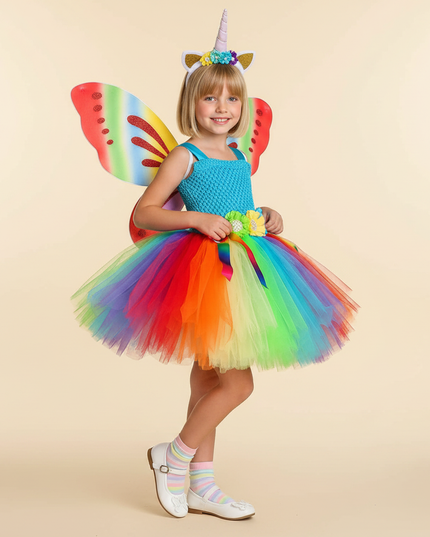 rainbow unicorn butterfly dress set - front