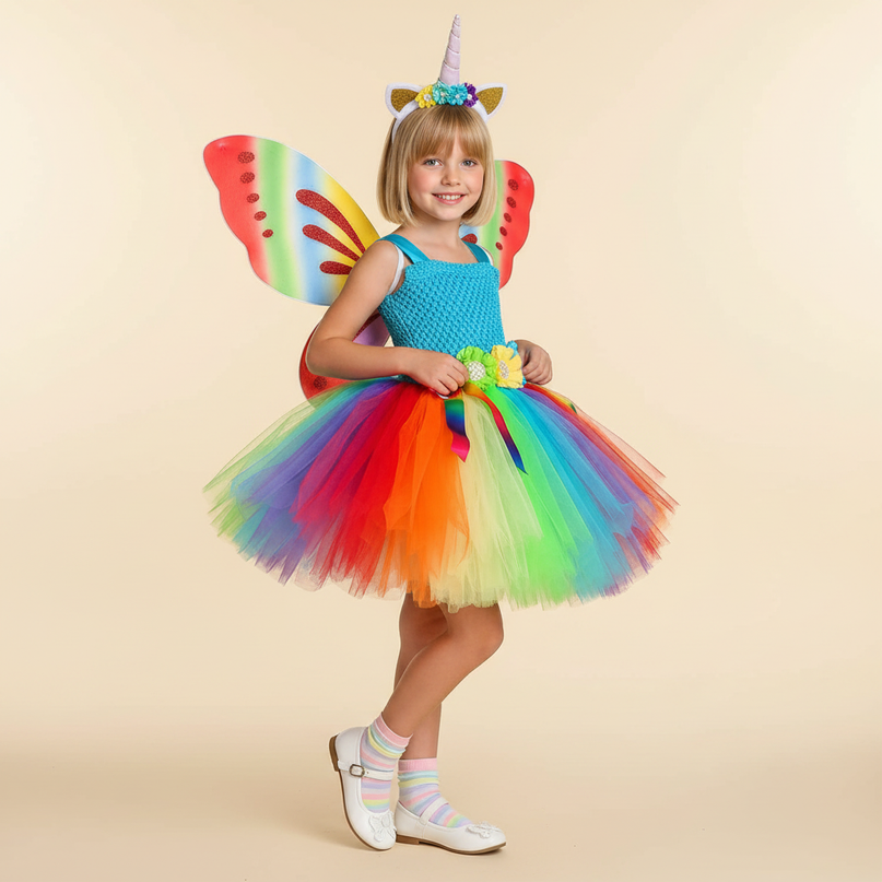 rainbow unicorn butterfly dress set - front