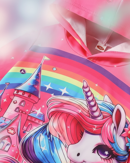 rainbow unicorn castle hoodie kids - detail