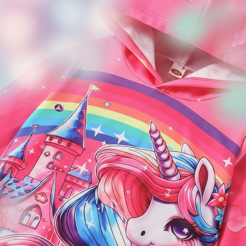 rainbow unicorn castle hoodie kids - detail