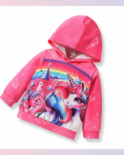 rainbow unicorn castle hoodie kids - white-bg