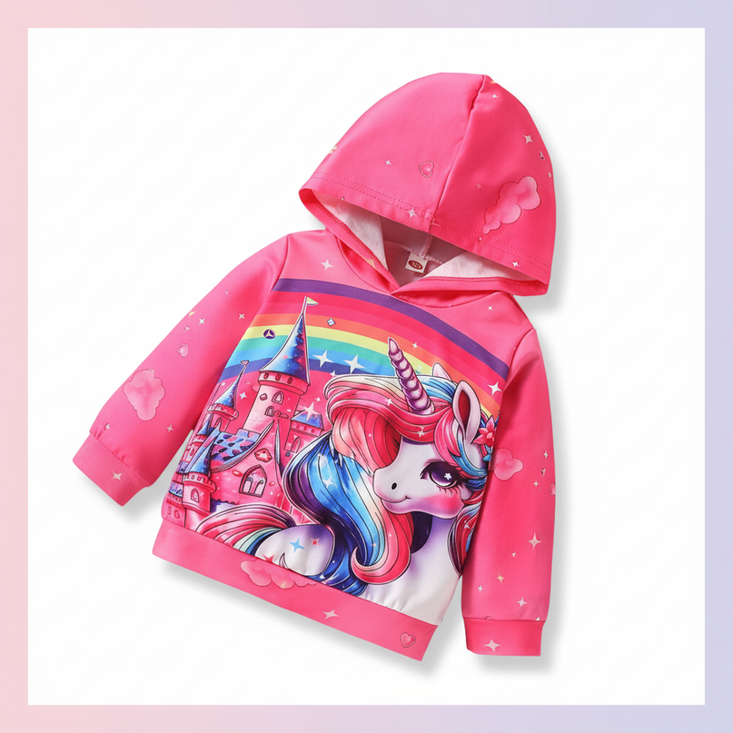 rainbow unicorn castle hoodie kids - white-bg