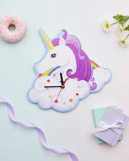 rainbow unicorn clock - flat-lay