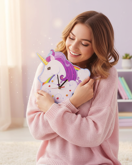 rainbow unicorn clock - in-use