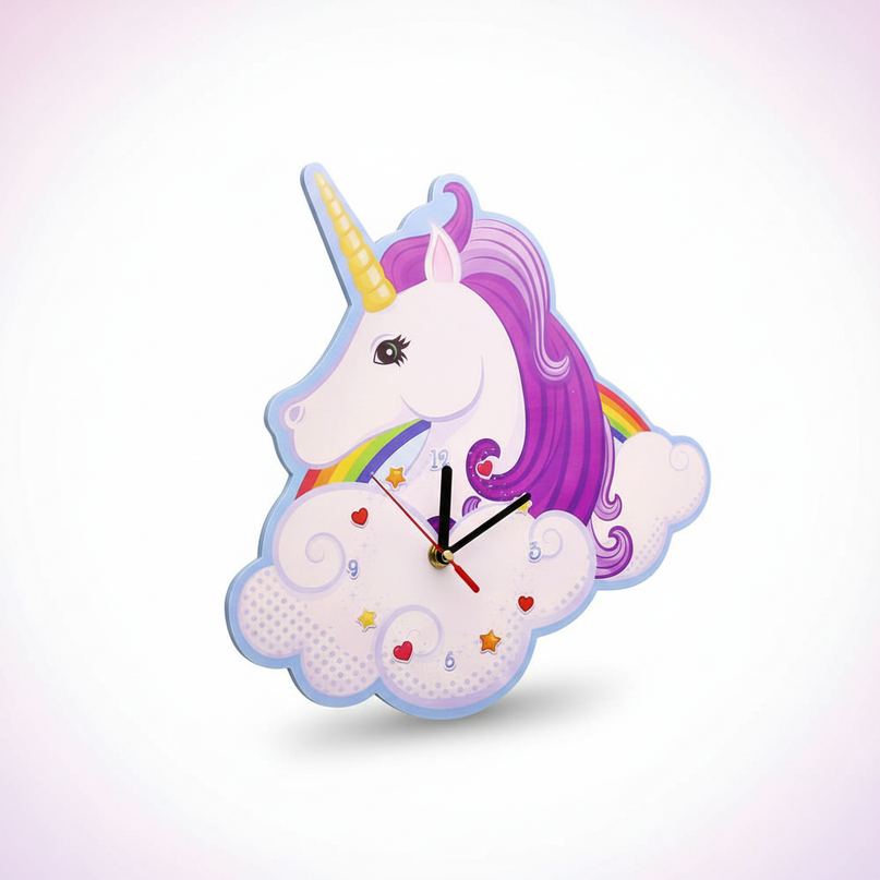 rainbow unicorn clock - white-bg