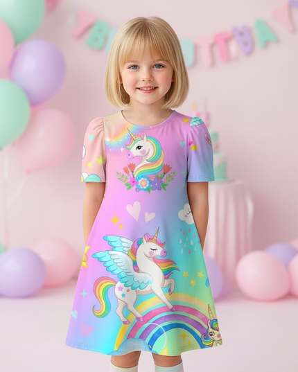 rainbow unicorn cold shoulder dress girls - detail