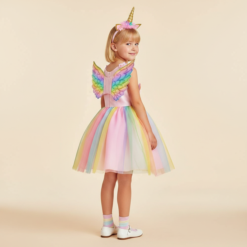 rainbow unicorn costume dress girls - back