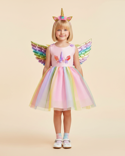 rainbow unicorn costume dress girls - detail