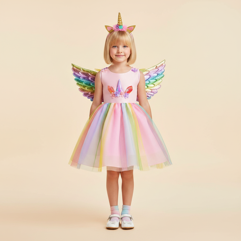 rainbow unicorn costume dress girls - detail