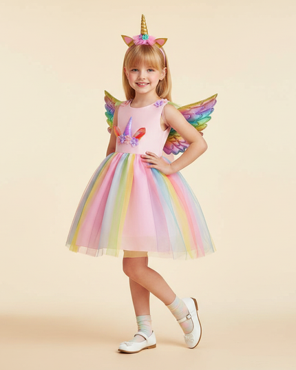 rainbow unicorn costume dress girls - front