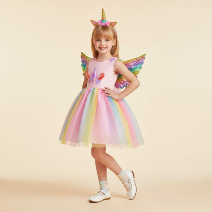 rainbow unicorn costume dress girls - front