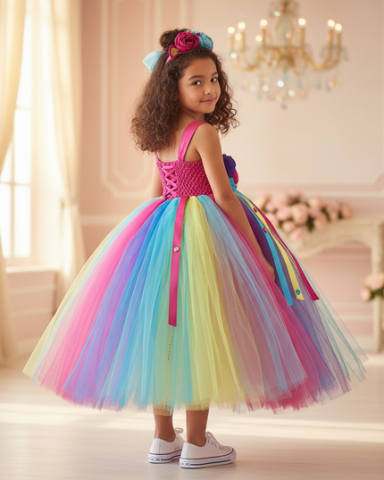 rainbow unicorn crochet ball gown dress - back