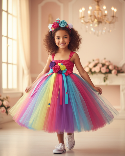 rainbow unicorn crochet ball gown dress - detail