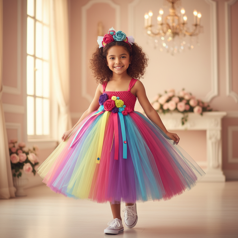 rainbow unicorn crochet ball gown dress - detail