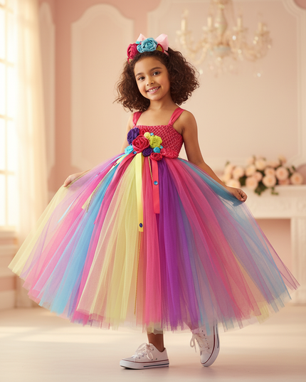 rainbow unicorn crochet ball gown dress - front