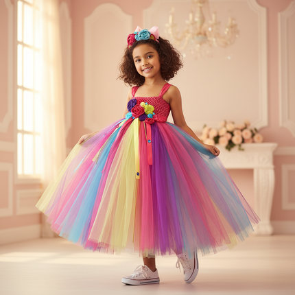 rainbow unicorn crochet ball gown dress - front