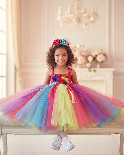 rainbow unicorn crochet ball gown dress - sitting