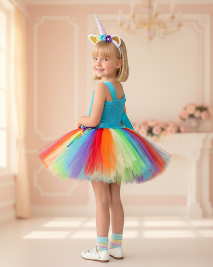 rainbow unicorn crochet tutu dress - back
