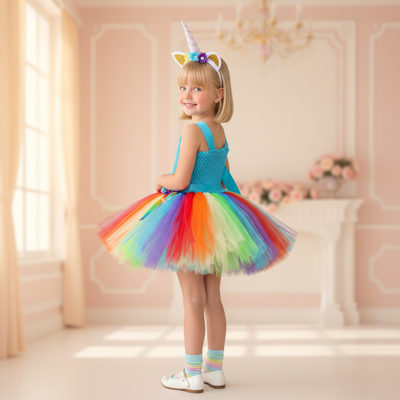 rainbow unicorn crochet tutu dress - back