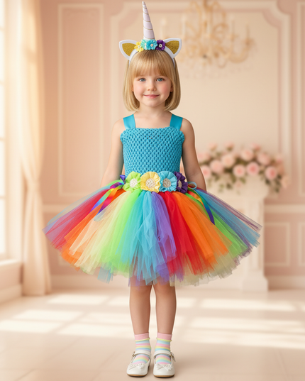 rainbow unicorn crochet tutu dress - detail