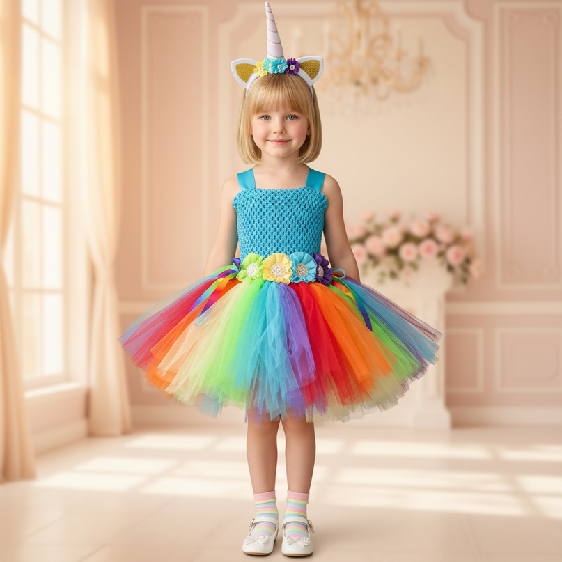 rainbow unicorn crochet tutu dress - detail