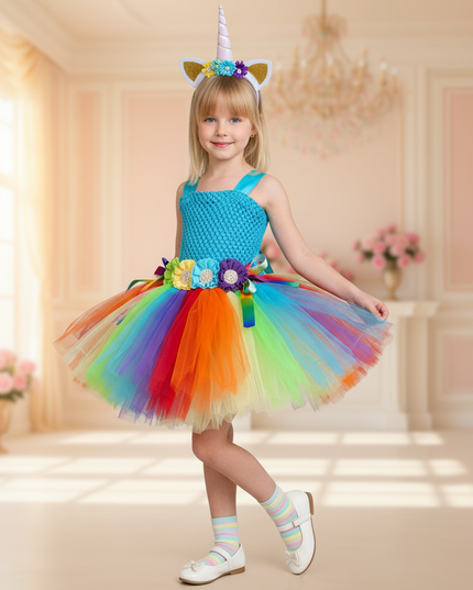 rainbow unicorn crochet tutu dress - front