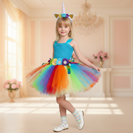 rainbow unicorn crochet tutu dress - front