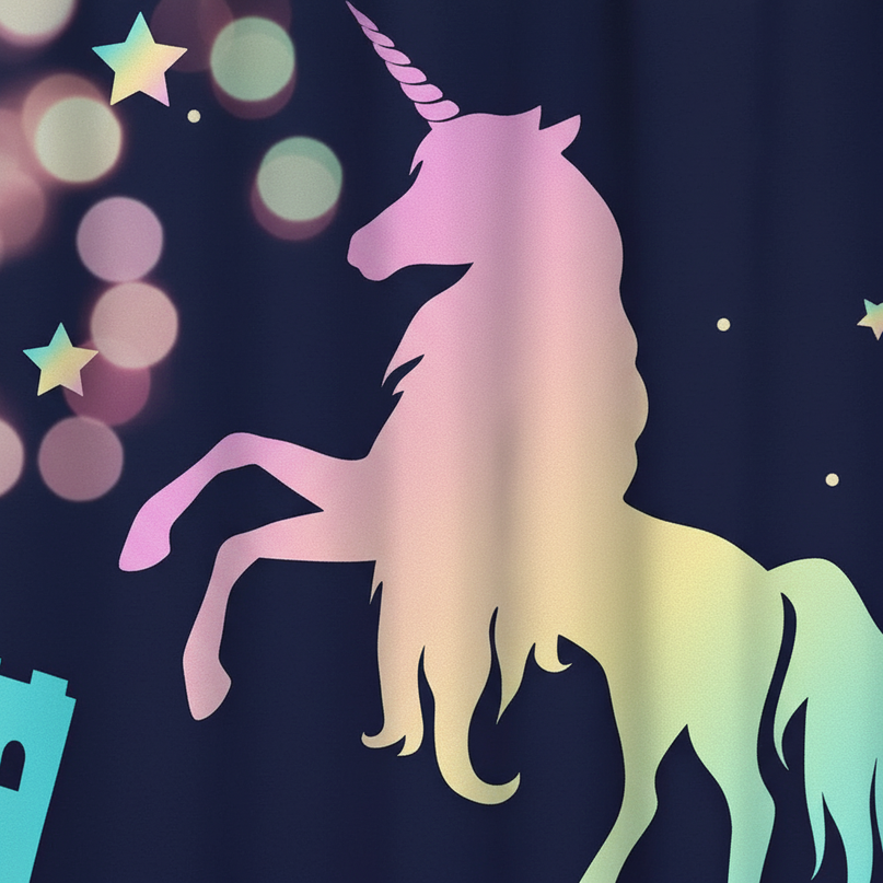 rainbow unicorn curtains - detail