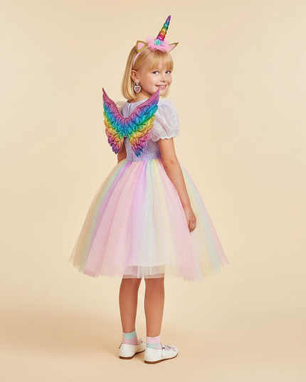 rainbow unicorn dress full set - back