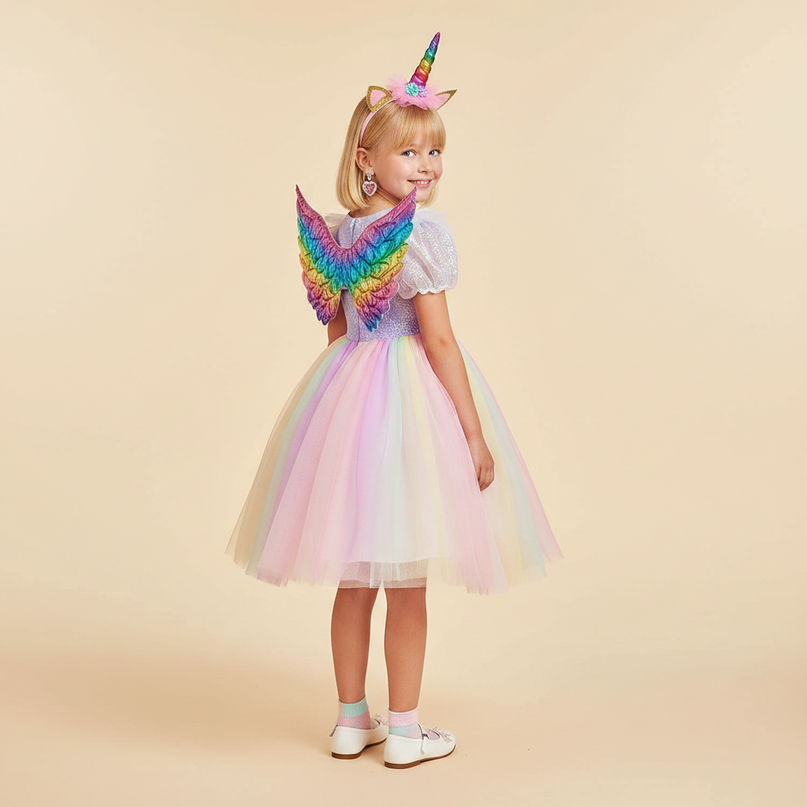 rainbow unicorn dress full set - back