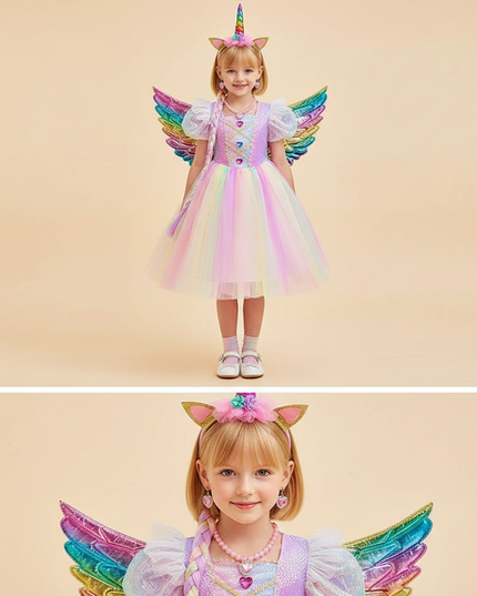 rainbow unicorn dress full set - detail