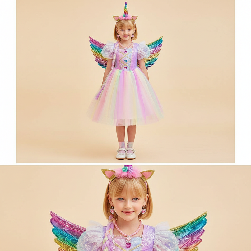 rainbow unicorn dress full set - detail