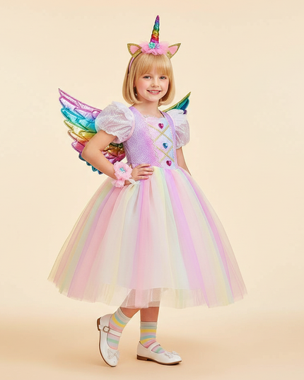 rainbow unicorn dress full set - front