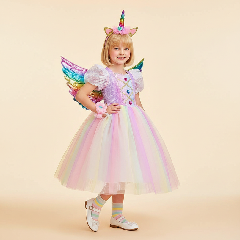 rainbow unicorn dress full set - front