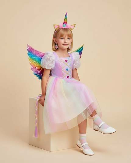 rainbow unicorn dress full set - sitting
