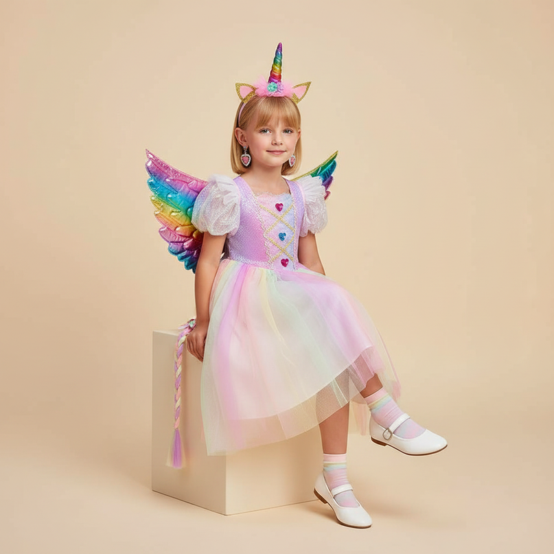 rainbow unicorn dress full set - sitting