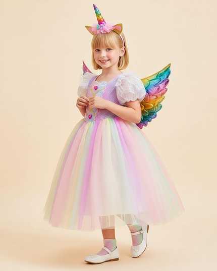 rainbow unicorn dress full set - three-quarter
